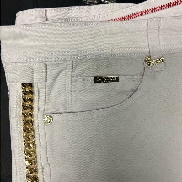 Barabas Jeans Mens 40 White Sparkly Glittery Gold Chain Stretch Denim 40x32  NEW - Picture 12 of 12